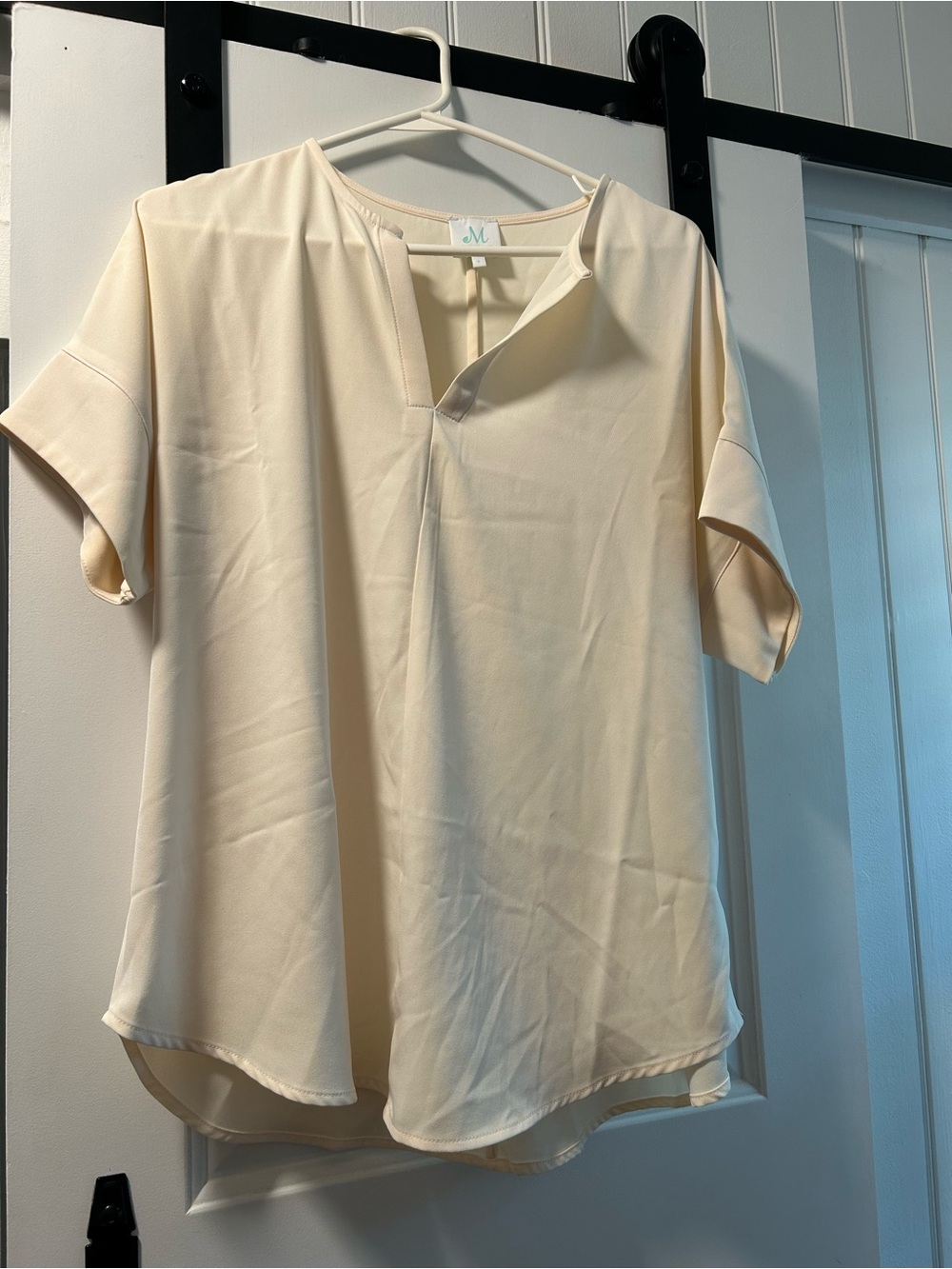 Shop the Mint Cream V-Neck Short Sleeve Blouse